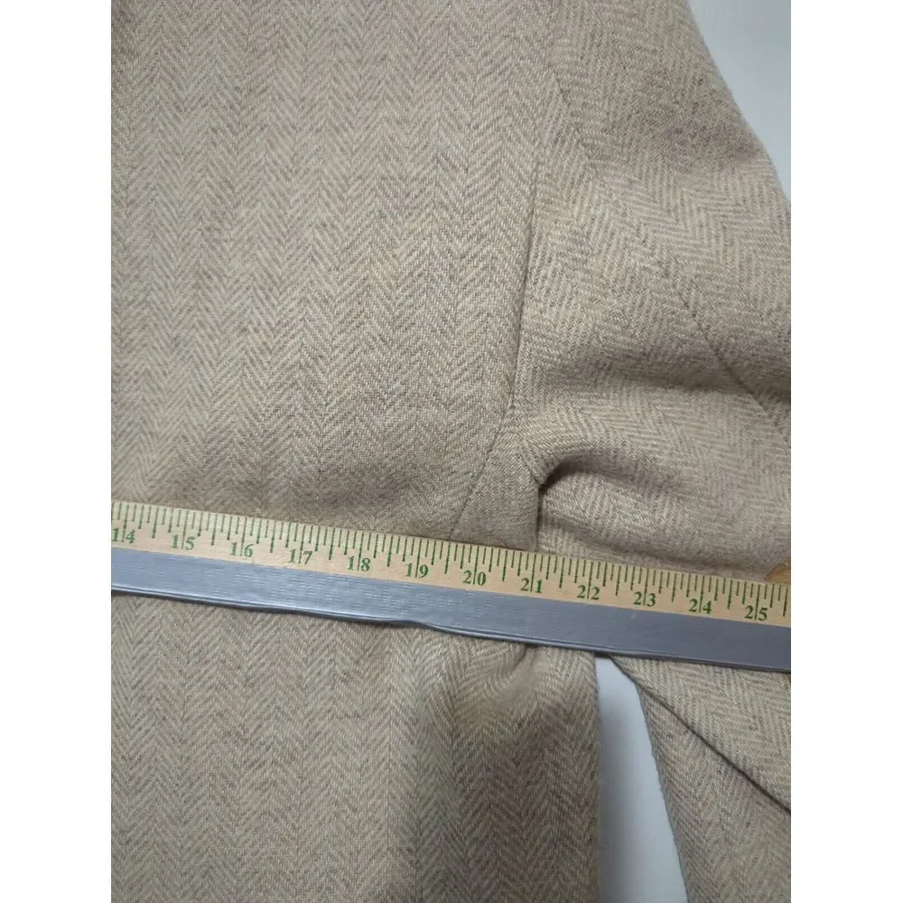 Adams Row Mens 100% Wool Herringbone Blazer Beige‎ Tan Elbow Patches Sport Coat